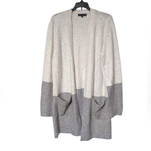 Love Ellie White Speckled and Gray Color Block Open Cardigan Sweater Size M NWOT